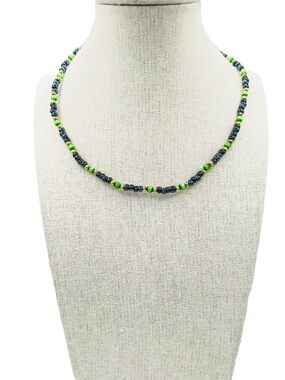 Cat's Eye Glass Bead Necklace, Blue and Green Seed Bead Jewelry